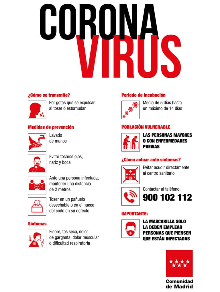 Recomendaciones mínimas a seguir en una Comunidad de Propietarios para evitar el contagio de coronavirus Comuidad de Madrid Dorado AYG Administración de Fincas